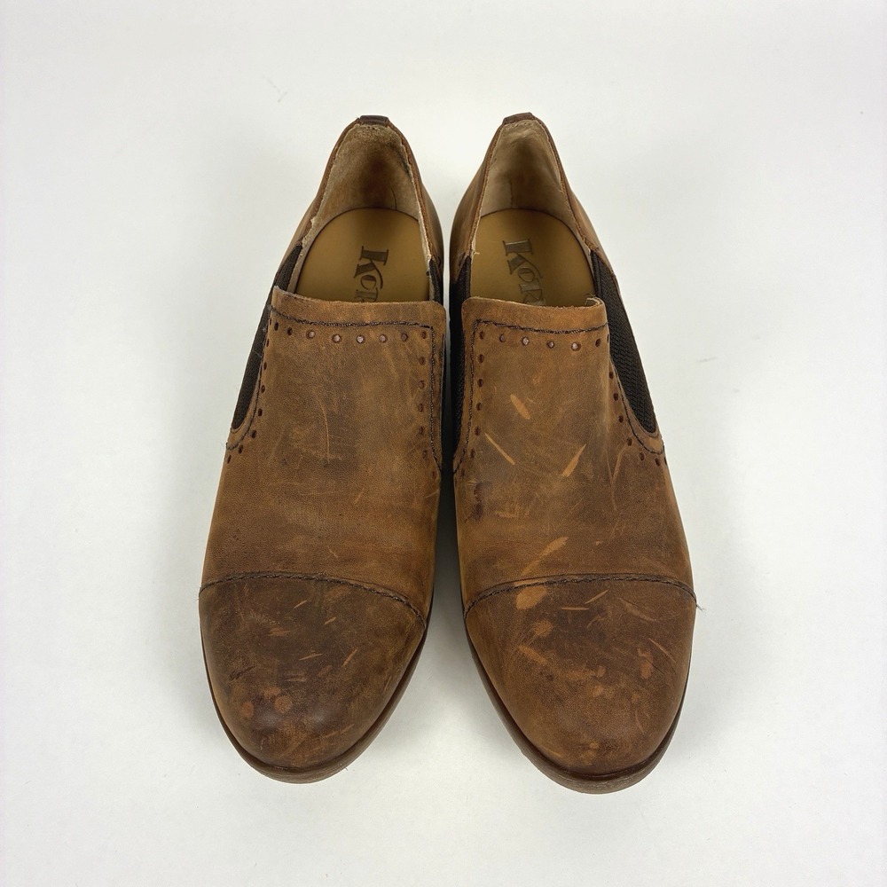Korks Gertrude Womens Sz 7.5 Shoes Brown Leather Slip On Loafer Boots Distressed - Picture 1 of 13